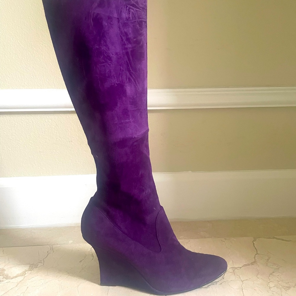 Manolo Blahnik suede boots, worn once. In original box.